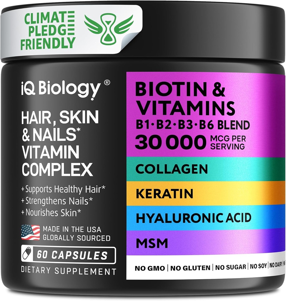 Biotina para el crecimiento del cabello Mujeres &amp; Hombres con queratina, Complejo Collagen 30000 mcg – Cápsulas para la pérdida del cabello > Esquí & uñas Vitaminas, Biotina 10000mcg y Suplementos Collagen - 60 píldoras