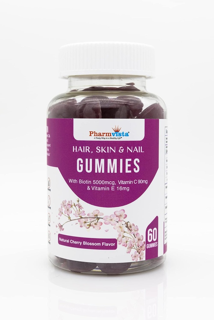 Piel de pelo &amp; Nail Vitamina Gummies con Biotina Vitamina C y E -Vegan Gluten Gratis &amp; No-GMO Ingredientes -60 Cuenta