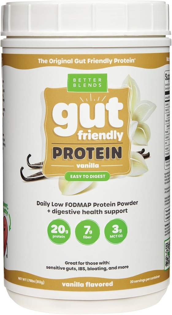 Péptidos de colágeno y Avena Proteína Powder- Bajo FODMAP certificado, libre de diarios, libre de soja, 100% Gut-Friendly y no hinchable, Vainilla, 20 Aparición