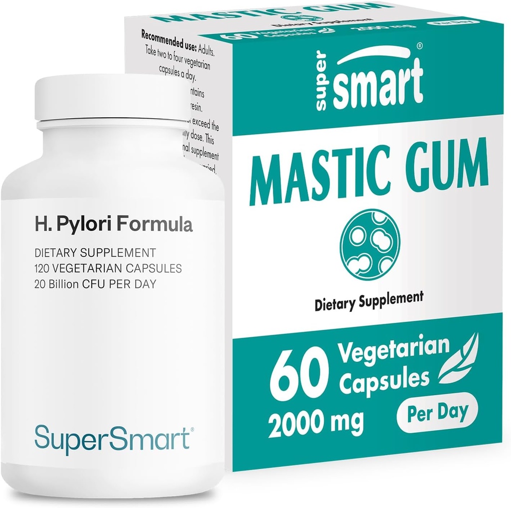 Supersmart - H. Pylori Formula Bundle (Acción completa) - Probiotic L. Reuteri w/Mastic Gum ← Non-GMO &amp; Gluten Free - 60x2 &amp; 120 Vegetarian Capsules
