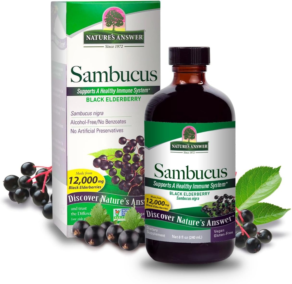 Respuesta de la naturaleza Sambucus Elder Berry Extract Syrup 8 Ounce ( 3 Pack ) ← Asistencia diaria para inmunizar a los antioxidantes ¦ Family Friendly ← Flue Season Defender