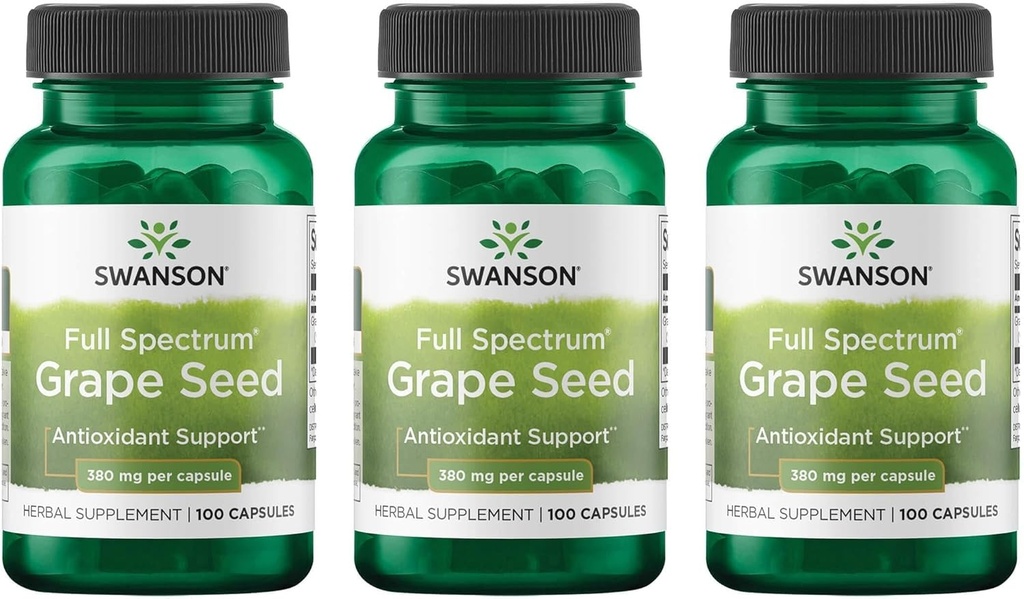 Swanson Grape Seed Heart Antioxidant Free Radicals Healthy Blood Pressure Support Polyphenols OPCS Herbal Suplemento 380 mg 100 cápsulas (3 Pack)