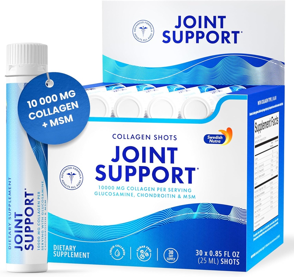 Nutra sueco - Soporte conjunto 30 Zapatos I Collagen Tipo I, II & III I Glucosamine, MSM, Condroitina, Turmeric I Sugar-Free - 30 Day Supply