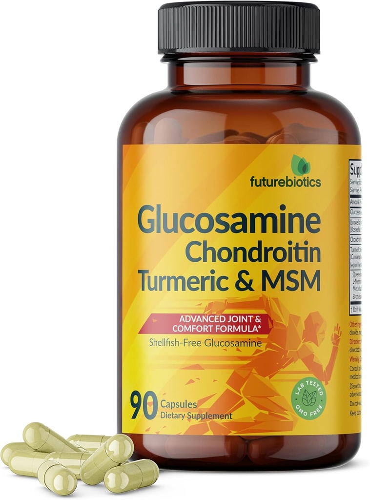 Futurebiotics Glucosamine Chondroitin Turmeric &amp; MSM Advanced Joint Formula, Supports Healthy Joints & Mobility - Non-GMO, 90 Capsules