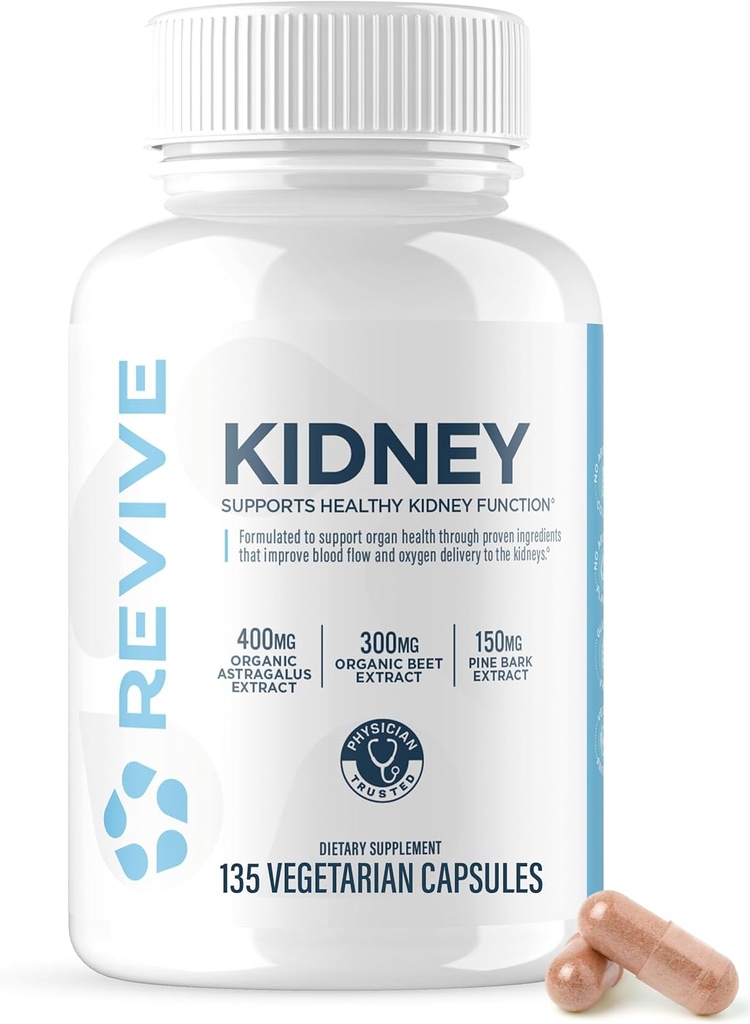 Revive MD Kidney Support Supplement for Men &amp; Women – Kidney Cleanse & Detox Capsules for General Health & Function – Vegan-Friendly, Gluten-Free &amp; Soy-Free (135 Vegetarian Capsules, 45 Servings)
