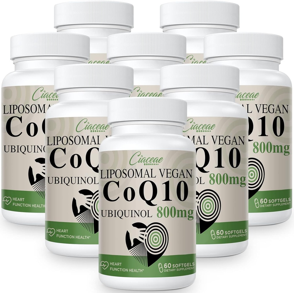 Liposomal CoQ10 800mg Ubiquinol Softgel, Max Absorption Ubiquinol Coenzyme Q10, Ubiquinol CoQ10 Suplemento para Antioxidante, Función cardíaca " Producción de energía, CoQ10 puro 800mg, 480 Vegan Softgels