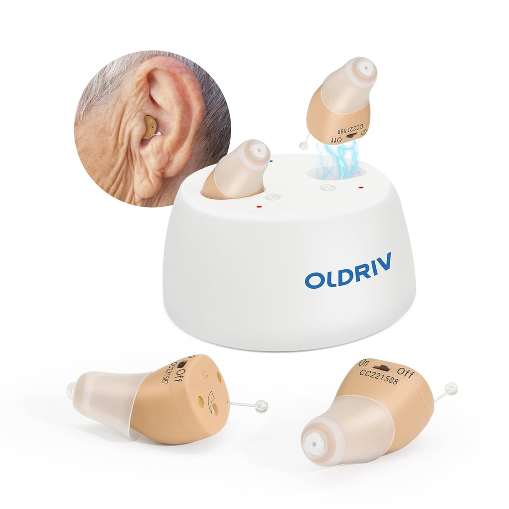 Ayudas de oído recargables para adultos mayores, 1 par completa en canal (CIC) Ayudas de oído para adultos mayores Recargables OTC Ayudas de oído Beige