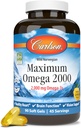 Carlson - Máximo Omega 2000, 2000 mg Omega-3s, Corazón saludable, Función cerebral & Vision Support, Lemon, 90 geles blandos