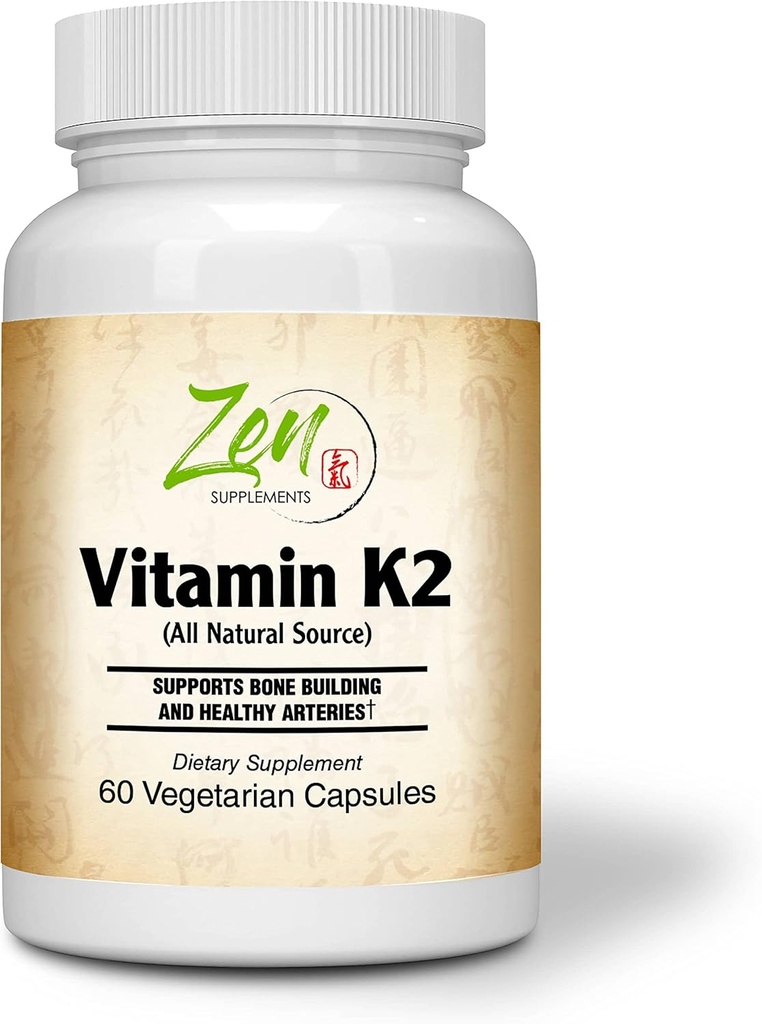 Suplementos Zen - Vitamina K2 45Mcg MenaquinGold® Vitamina Natural MK-7 - Proporciona soporte cardiovascular y soporte de salud ósea 60-Vegcaps