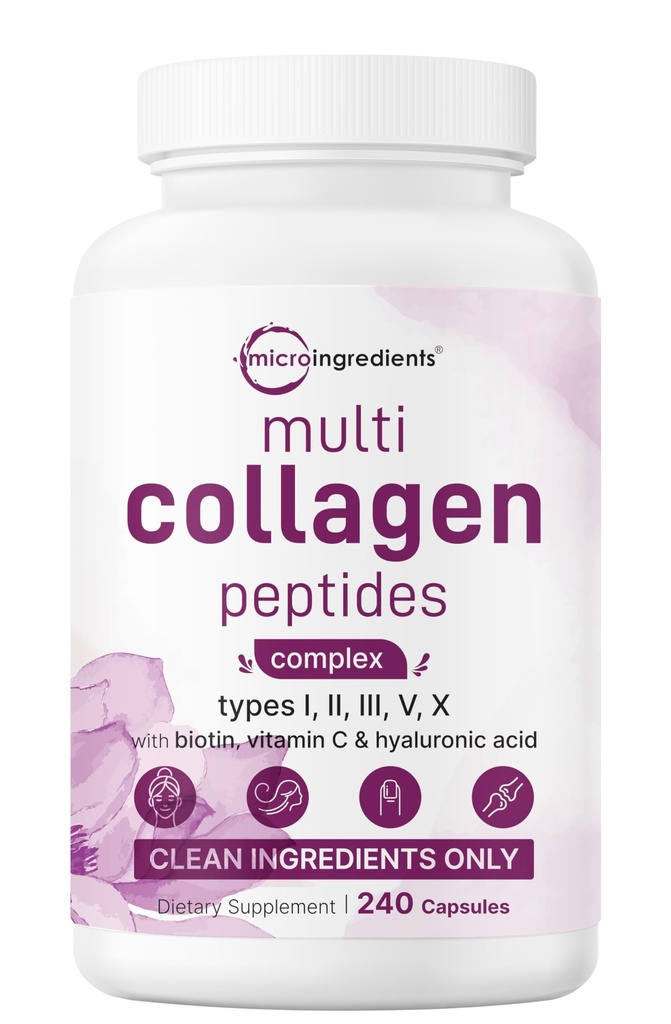 Micro Ingredientes Píldoras Multi Collagen para Hombres Mujer, 240 Cápsulas Silencio Tipo I, II, III, V, X - Péptidos Hidrolyzed con Biotina, Ácido Hialurónico " Vitamina C Silencioso, Esquí, Nail " Soporte Conjunto*