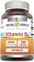 Fórmulas asombrosas Vitamina B6 Piridoxina 200mg 100 Tablets Suplemento No-GMO Silencio Gluten Gratis Silencio Made in USA