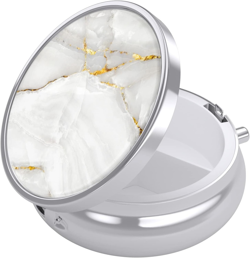 Nipichsha Pill Box, Small Pill Case for Purse & Pocket, Cute Travel Medicine Organizer, Portable Medicine Container Holder to Hold Vitamins, Medication, Fish Oil &amp; Supplement, White Marble