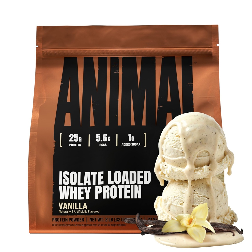Animal Whey Isolate Protein Powder - Cargado para Pre &amp; Post Workout Muscle Builder y recuperación con enzimas digestivas para hombres &amp; mujeres - 25g Proteína, gran sabor, bajo azúcar - Vanilla 2 libras