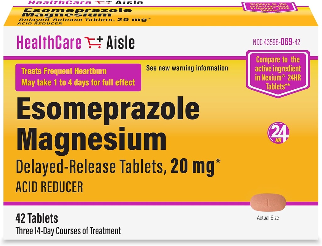 HealthCareAisle Esomeprazole Magnesium Delayed-Release Tablets, 20mg - 42 Conde - Acid Reductor, proporciona alivio de acidez
