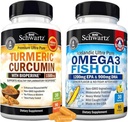 Triple Fuerza Omega 3 Fish Oil Softgels (1 Mes de Suministro) Más Curcumina Turmérica con Pepper Negro Extracto Complejo de 1500 mg (1 Mes de Suministro)