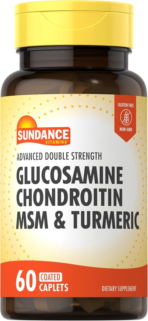 Sundance Glucosamine Chondroitin MSM y Turmeric TEN 60 Caplets TEN Double Strength ← Non-GMO y Gluten Free Supplement