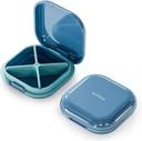 Small Pill Case, Travel Pill Box, Portable Pill Organizer, Pill Container for Pocket 4 Compartments, Daily Compact Travel Medicine Holder for Vitamins Medication (Blue)