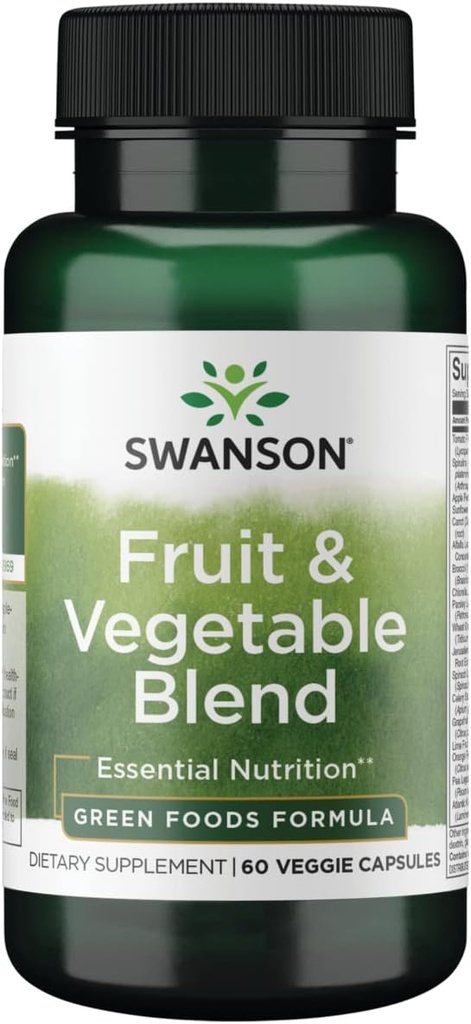 Swanson Fruit " Vegetable Blend - Natural Blend of Over 25 Fruits and Veggies Delivering Essential Nutrients - Powerful Green Foods Veggie Supplement - (60 Veggie Capsules)