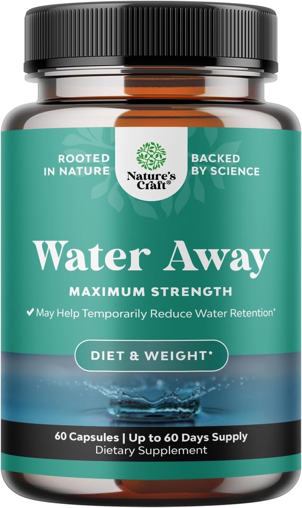 Water Away Supplement for Fast Bloating and Swelling Relief Pure Natural Diuretic Pills Reduce Retention Support Weight Loss Boost Energy Levels