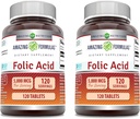 Fórmulas asombrosas Folic Acid Suplemento TENIDO 5000 Mcg TENIDO 120 Tablets TENIDA Non-GMO TEN Gluten Free ← Made in USA (2 Pack)