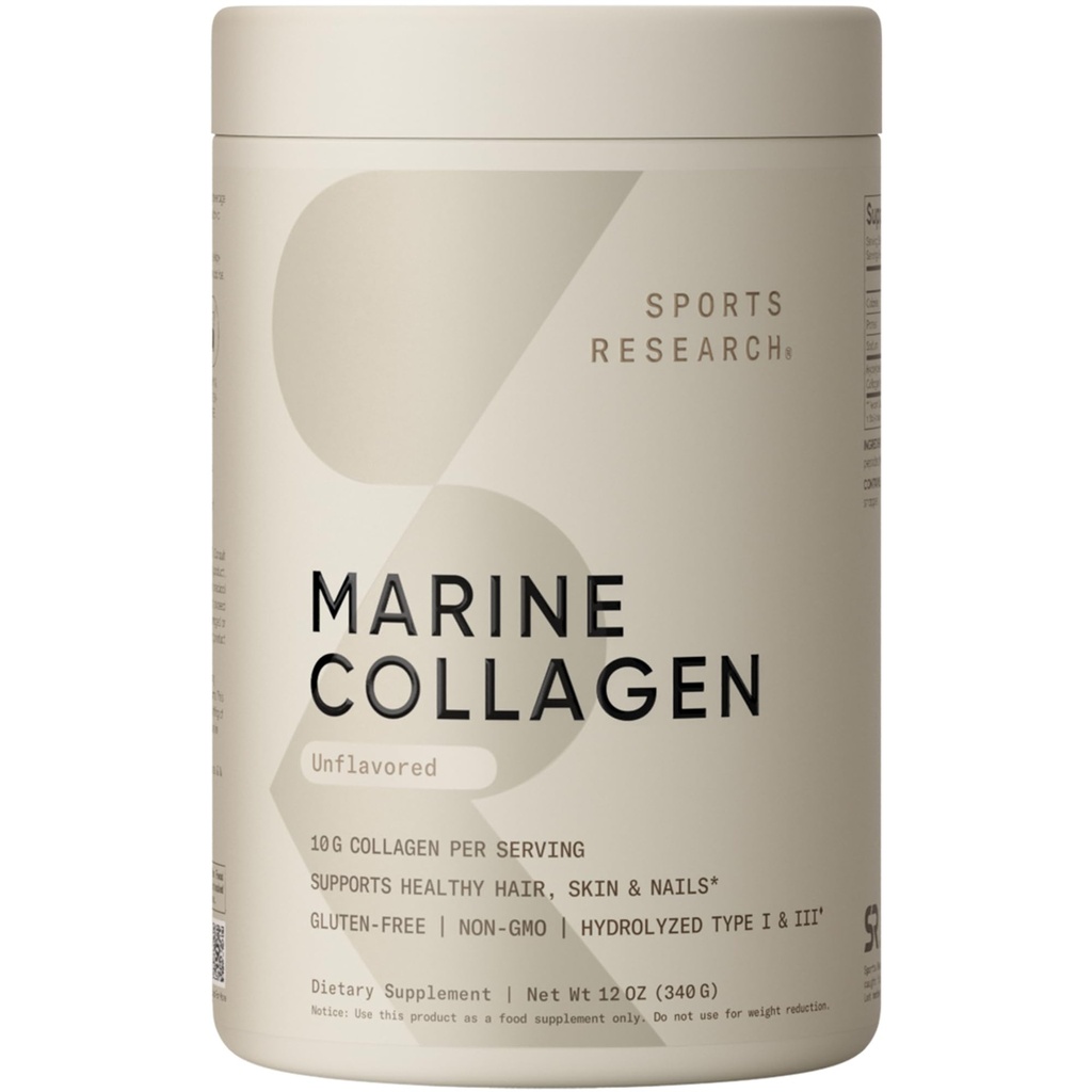 Sports Research Marine Collagen Peptides Powder - Fuente de Wild-Caught Fish, Pescatarian Friendly, Keto Certified " Non-GMO Verified - Easy to Mix in Water or Juice! (34 Servings)