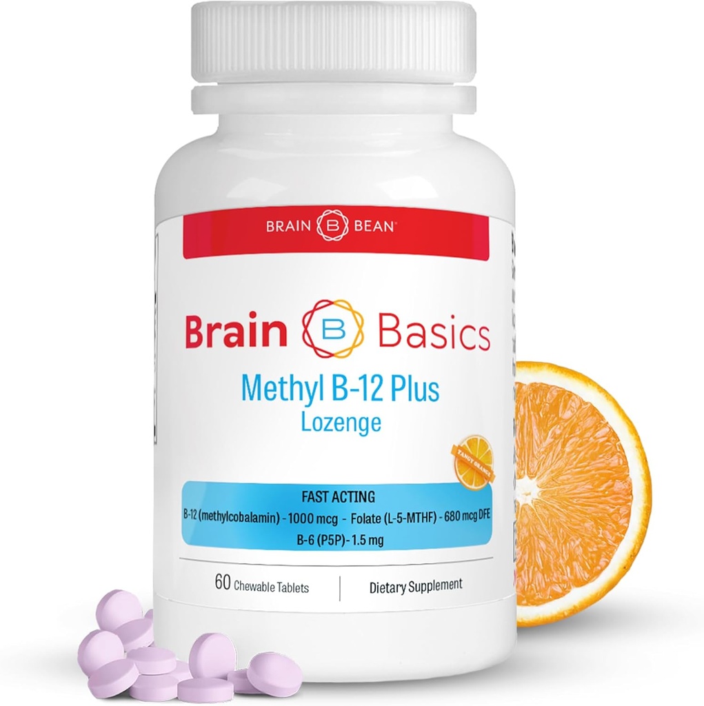 Extra Strength Methyl B-12 & Methyl Folate – 60 Chewable Tablets, Orange Citrus Flavor – High Potency Bioactive B-12 Vitamin &amp; B9 Folate Supplement for Energy, Brain, Heart &amp; Nerve Support