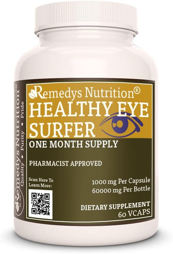 Remedy’s Nutrition Healthy Eye Surfer tención 1,000 mg, 60 Vegan Capsules Herbal Suplemento dietético  Two Month Supply