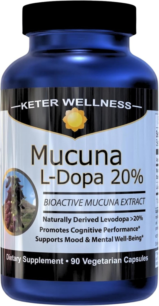 Mucuna Pruriens L-Dopa – 20% L Dopa Velvet Bean Extract, Dopamine Mood Support Supplement, Natural Brain Health Booster for Super Focus, Energy, and Peak Performance, 90 cápsulas