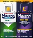 Maximum Strength Mucinex FastMax DM Max &amp; Mucinex Nightshift Cold & Flu Liquid (2 x 6 fl. oz.) Tos &amp; Loosens Mucus, Alivios Tos > Congestión de pecho, Dolor, Fiebre, Sneezing, Sore Throat, Runny Nose
