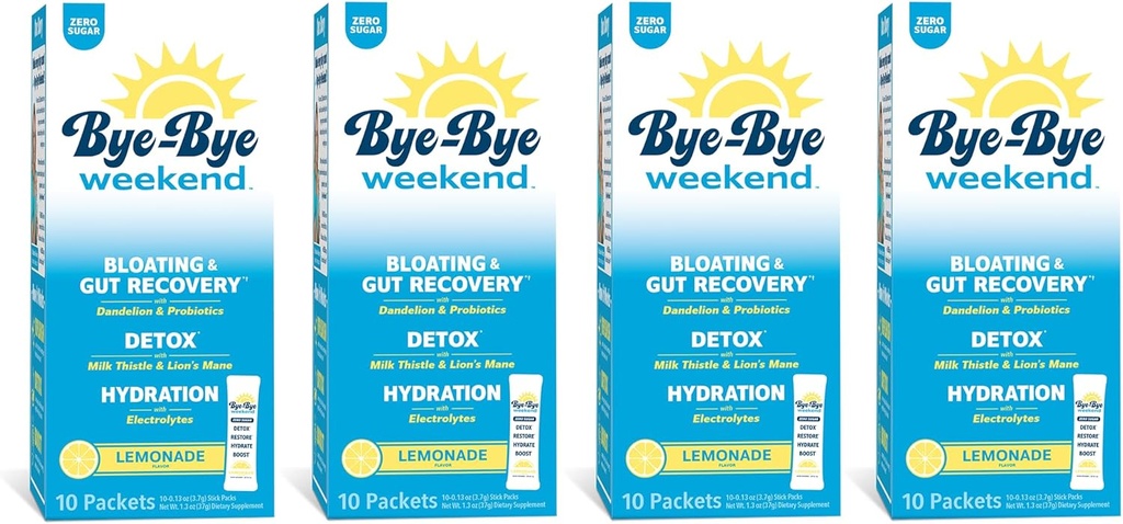 Detox Drink Mix w / Electrolytes - para Bloating, Recovery, Fatigue, Brain Fog - Probióticos, Lion's Mane, Milk Thistle - Zero Sugar Lemonade - 40 Pack