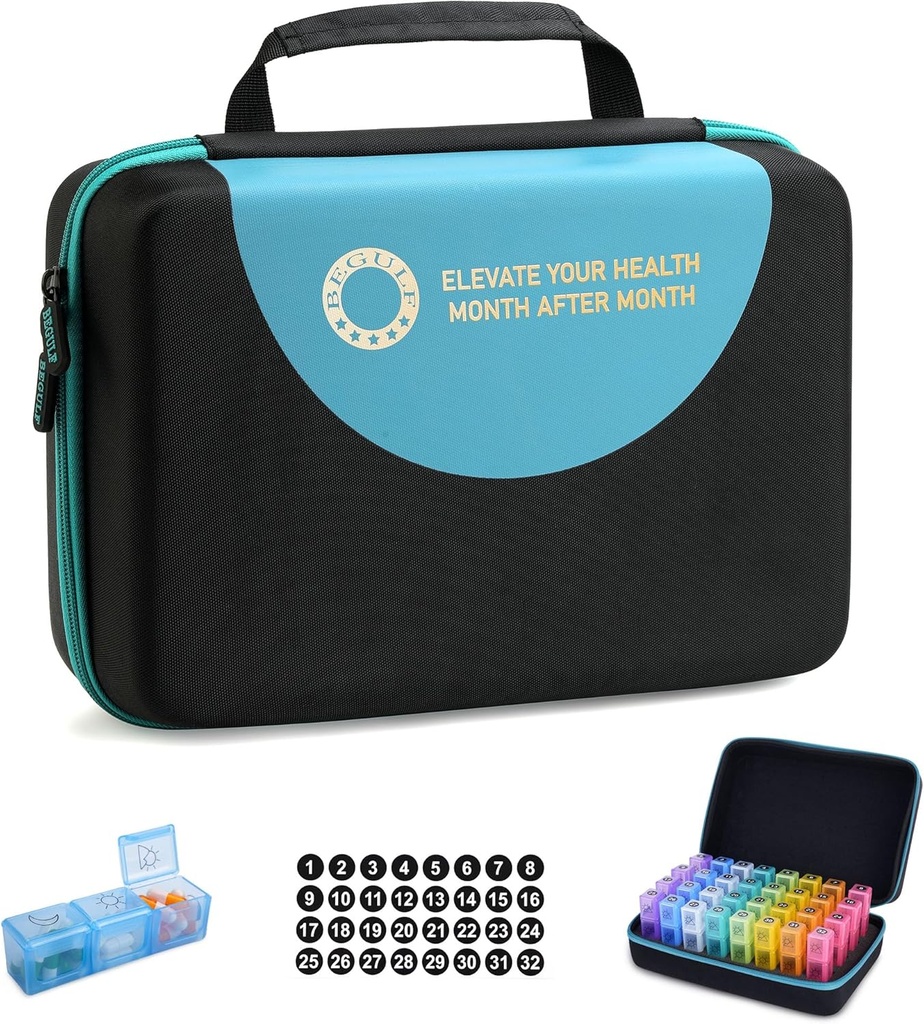 Organizador de Píldoras Mensuales 3 veces al día, 30 días Caja de Píldora de Viaje Organizador con 32 Compartimientos diarios, Caja de Organizador de Medicina para Vitamina, Aceite de Pesca, Suplemento (Negro)