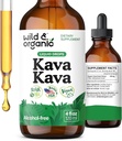 Wild & Organic Kava Kava gotas 400 mg - Calmness & Relax Suplemento - 5 meses de suministro - Vegan, Azúcar " Líquido sin alcohol gotas de extracción - 4 fl oz