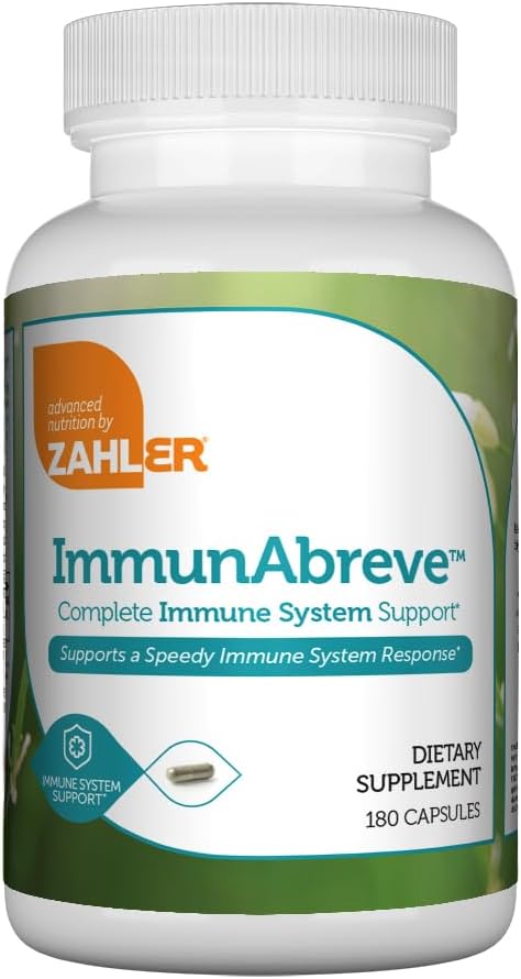 Zahler ImmunAbreve, Powerful Immune System Support, Contiene Vitamina C Pantothenic Acid Echinacea y Más, Certified Kosher (180 cápsulas)