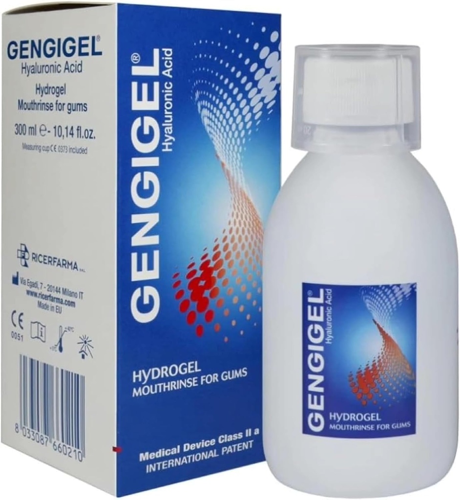 Gengigel Hyaluronic Acid Mouthrinse (300 ml), Oral Care Solution for Gum Health, Reduce el malestar, ayuda a aliviar la recesión de Gum &amp; Gingivitis, Sin alcohol o SLS, Vegan & Kosher