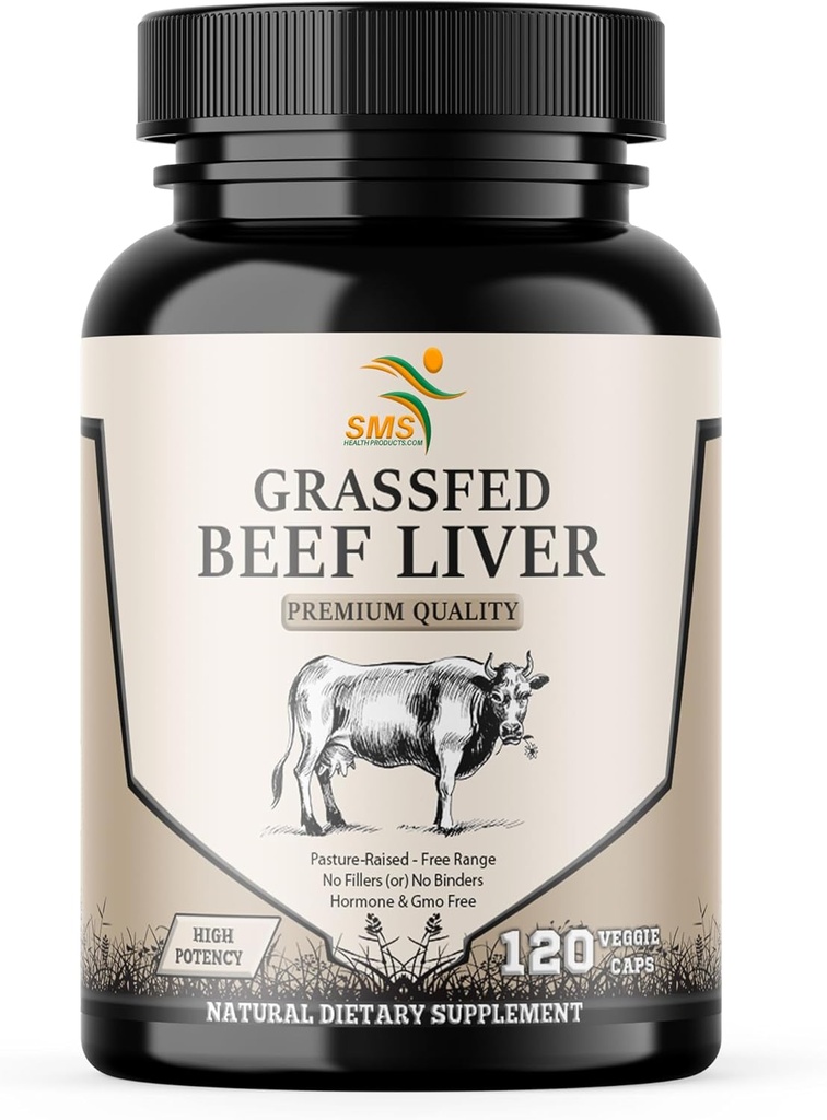Grass Fed Desiccated Beef Liver Capsules (120 Pills, 480-500mg Cada uno) - Natural Iron, Vitamina A, B12 for Energy - Humanely Pasture Raised Undefatted Without Hormones or Chemicals