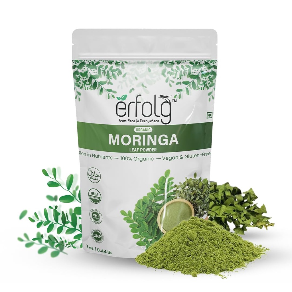 Erfolg 100% Orgánica Moringa Oleifera Leaf Powder ← 7 oz - 0.44lb  Rich in Nutrients, Vegan &amp; Gluten-Free, Rich in Antioxidants &amp; Immune Vitamin ← Moringa Drink ← Moringa Tea