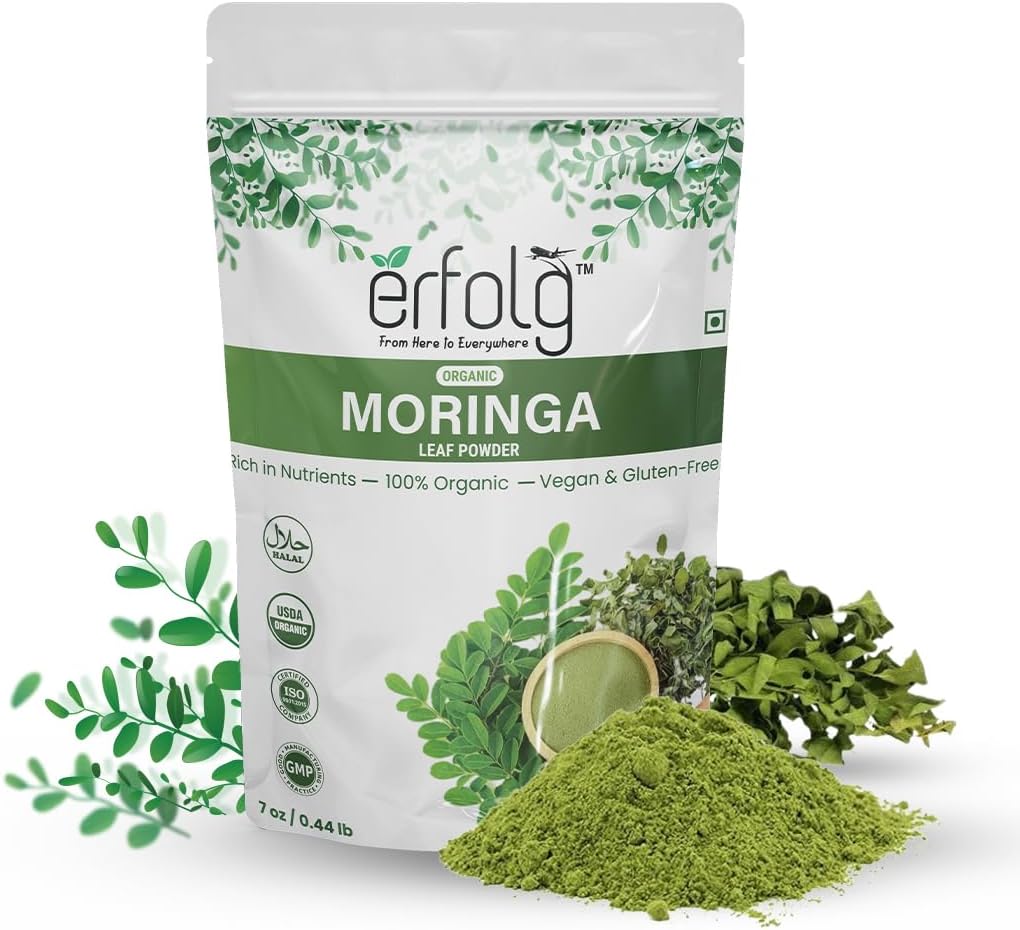 Erfolg 100% Orgánica Moringa Oleifera Leaf Powder ← 7 oz - 0.44lb  Rich in Nutrients, Vegan &amp; Gluten-Free, Rich in Antioxidants &amp; Immune Vitamin ← Moringa Drink ← Moringa Tea
