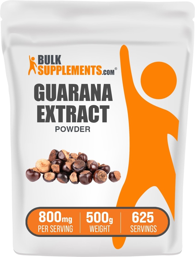 BulkSupplements.com Guarana Extract Powder - Natural Caffeine Supplement, from Guarana Seed, Guarana Powder - Gluten Free, 800mg per Serving, 500g (1.1 lbs) (Pack of 1)