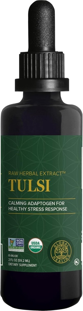 Global Healing Center - Organic Tulsi (Holy Basil Leaf Extract) Vegan Liquid Supplement Drops (Organic Basil) - Bioavailable Herb for Normal Stress Response, Natural Energy & Immune Support
