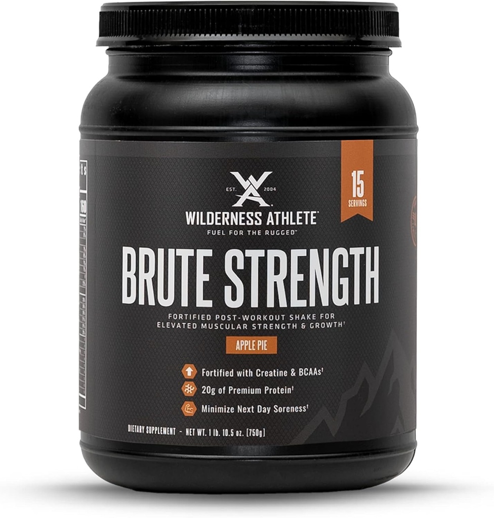 Wilderness Athlete - Brute Strength BCAA Post Workout ← BCAA Creatine Workout Powder - Premium Post Workout Recovery Bebida Silencioso 15 Serving Tub (Apple Pie)