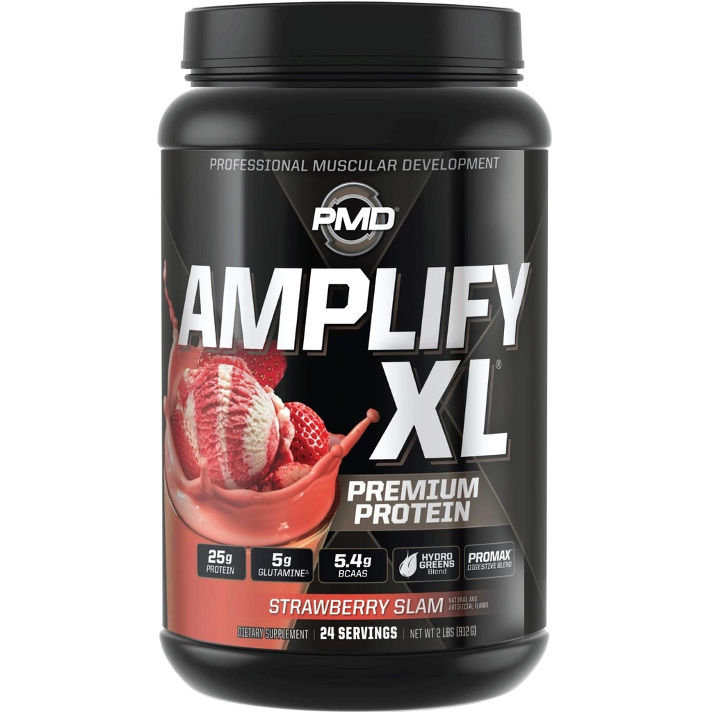 PMD Sports Amplificar XL Premium Whey Protein Suplemento Hydro Greens Blend - Glutamine y Whey Protein Matrix con Superfood for Muscle, Strength y Recovery - Strawberry Slam (24 Servings)