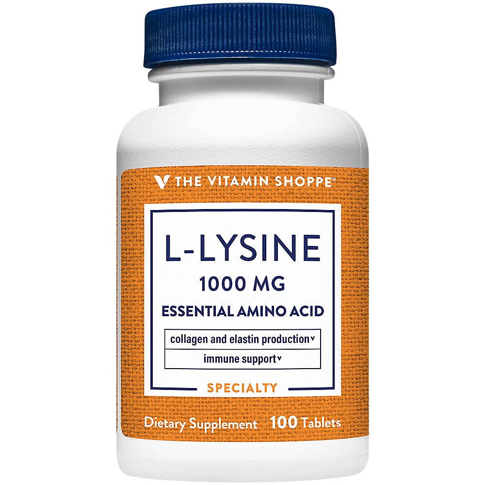 La Vitamina Shoppe L-Lysine 1000MG, Aminoácidos Esenciales, Suplemento de Lip Care, apoya la producción de colagen &amp; Elastin, una vez al día (100 Tablets)