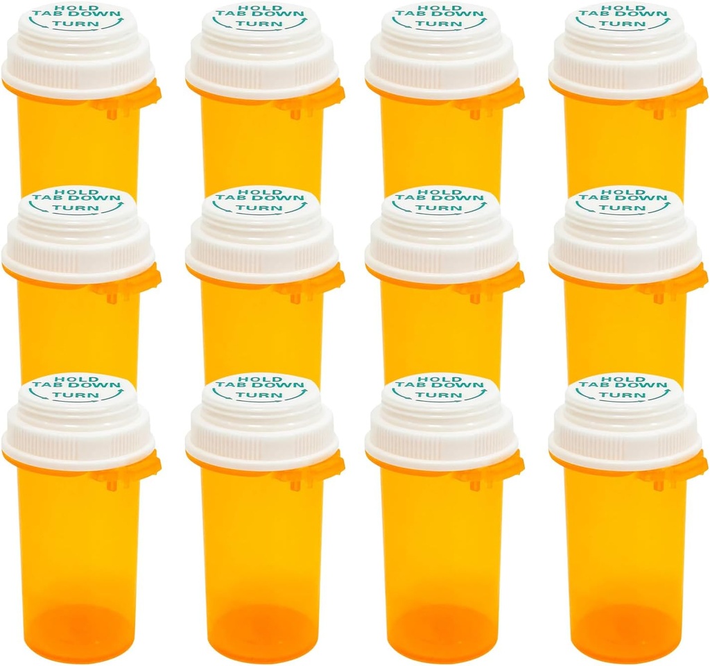 Prescripción Reversible Tumb Tab Vials,Pill Bottles with Child Resistant Cap,Empty Medicine Bottles with Caps,Medicine Container for Personal Medication & Pharmacy.(16dram,12pcs)