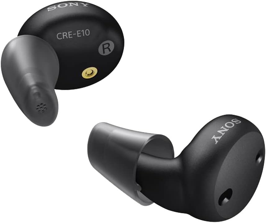 Sony CRE-E10 Autónomos OTC Ayudas de Audición para Pérdida de Audición Leve a Moderada, Calidad de Sonido de Prescripción-Grado, Diseño de Earbudo Confortable, Bluetooth Habilitado para iOS, y Batería recargable, Negro