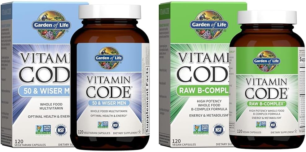 Jardín de la vida Hombres 50+ Multivitamínico y B Complejo Vitamina Raw Whole Food 120 Capsule Suplemento Bundle