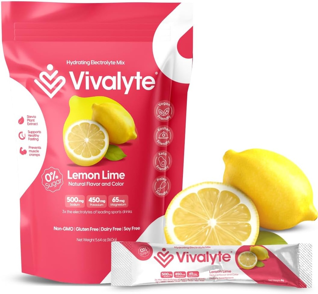 Electrolyte Powder No Sugar Stevia Sweetened 100% Natural Hydration Packets - 20 Conde peru Sodium, Potassium Citrate &amp; Magnesium L-Threonate (5.64, Lemon)