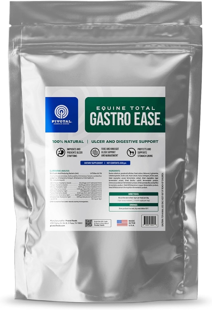 Equine Total Gastro Ease – All-Natural Ulcer & Digestive Supplement for Horses Containing Bovine Colostrum – Helps Prevent Ulcer Formation - Calming Supplement - 100% Natural – Made in USA