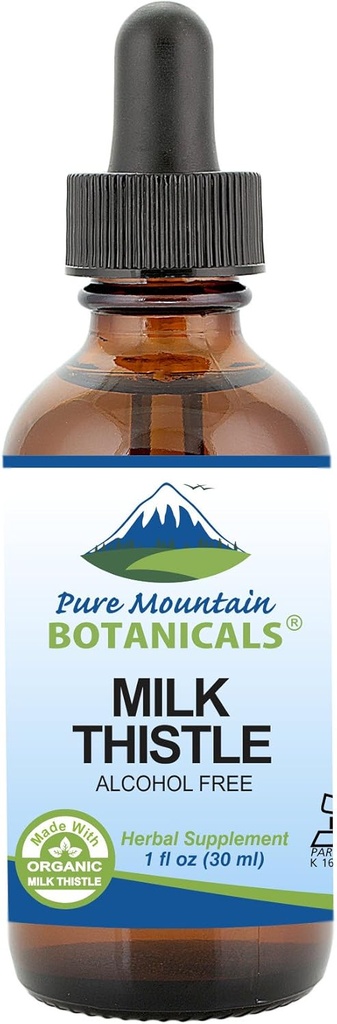 Pure Mountain Botanicals Milk Thistle Extract - Vegan, Kosher Certified Liquid Formula - Hecho con 333mg Organic Milk Thistle Tintura - 1 Fl Oz Bottle