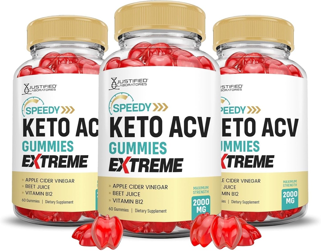 Laboratorios justificados (3 Pack Speedy Keto ACV Gummies Extreme 2000MG Speedy Keto Gummies Advanced Formula Apple Cider Vinegar con Pomegranate Beet Juice Powder B12 Vegan Non GMO 180 Gummys