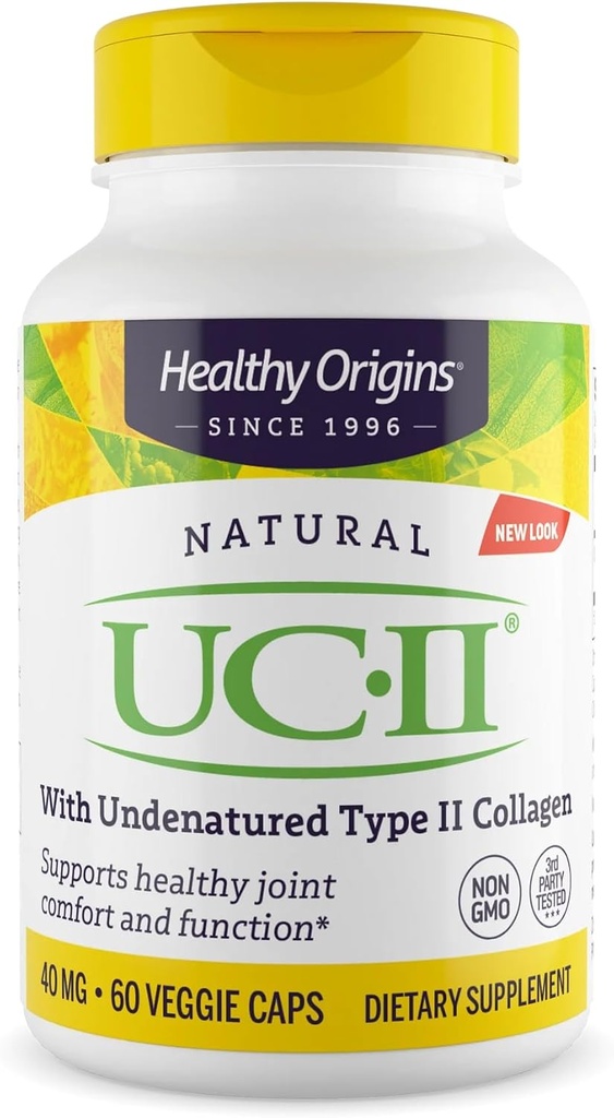 Orígenes saludables UC-II 40 mg (Colágeno tipo II sin características, no GMO, libre de gluten, soporte conjunto), 60 cápsulas vegetales
